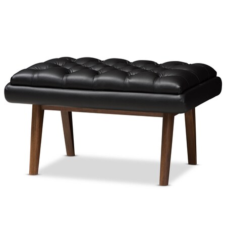 Baxton Studio Annetha Black Upholstered Walnut Finished Wood Ottoman 144-7934